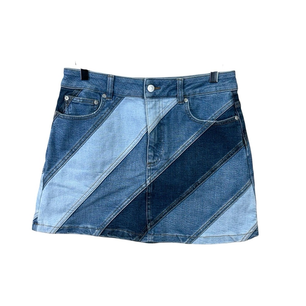 Chelsea & Violet Womens 4 Denim‎ Patchwork High Rise Fitted Jean Mini Skirt  NWT